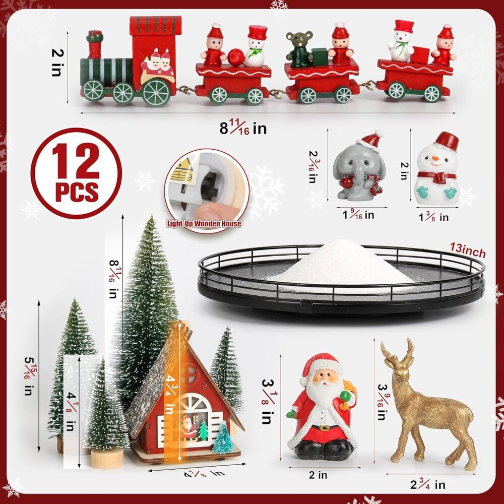 New 12 Pcs Christmas Village Set, Light-Up Table Centerpieces with Lazy Susan - Picture 3 of 6